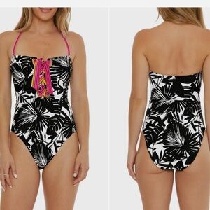 🆕 Trina Turk NWT TRINA TURK Lennox Lace-Up Bandeau One-Piece Swimsuit Size 14